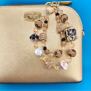 🤎 Perfume Bottle Luxury Bag/Phone Chain Charm/Keychain Sparkly Fancy Beads Brown